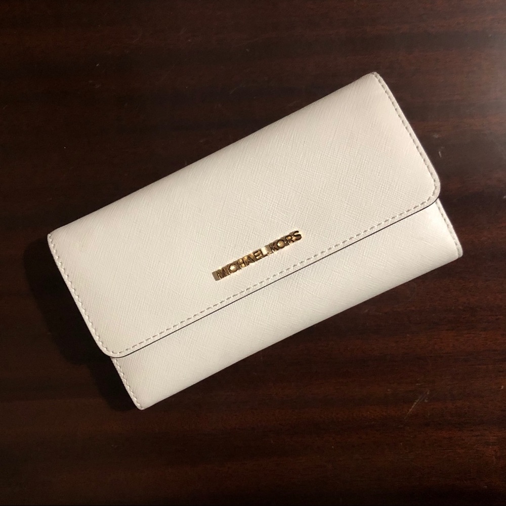 Michael Kors White Leather Trifold Wallet